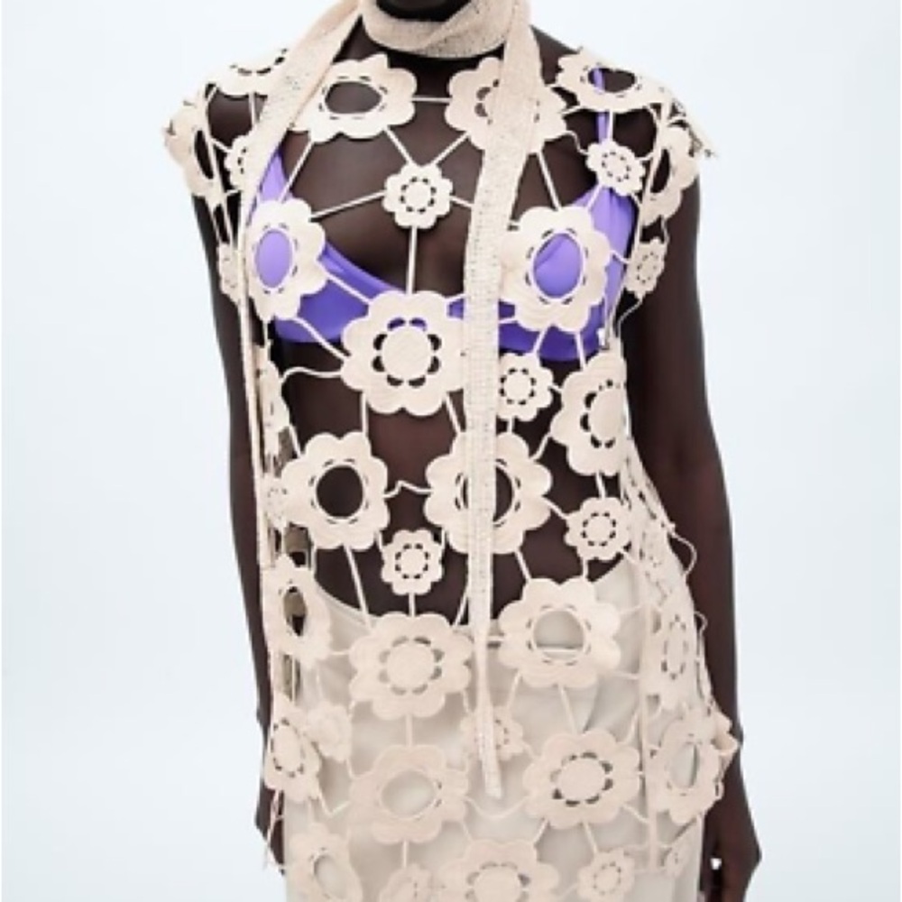 Zara floral crochet open work top handcrafted cotton vest